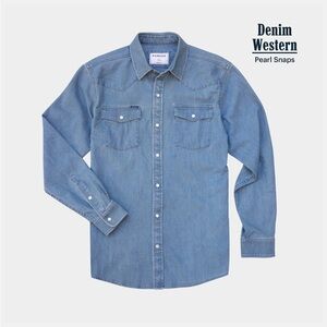 Poncho Denim Western shirt with pearl snaps